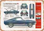 Oldtimer Kunst - 1967 Shelby Mustang GT500 Technisches Blatt - Rostiger Look Metallschild