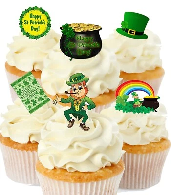 Decoraciones de papel oblea comestible de pie irlandés día de San Patricio 27 adornos para pasteles Foto 1 de 4