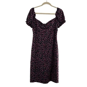 City Triangles Black Pink Floral Mini Dress Puff Sleeves Size L Ruffle Milkmaid - Picture 1 of 11