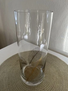 Vintage große Glasvase mit Blattgold & Bronze Design - 27 cm Zylinder - Bild 1 von 3