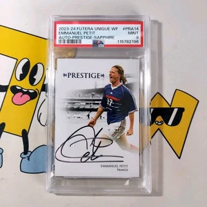 PSA 9 Futera Unique Soccer card Emmanuel Petit On Card Auto Numbered /7 France - Bild 1 von 3