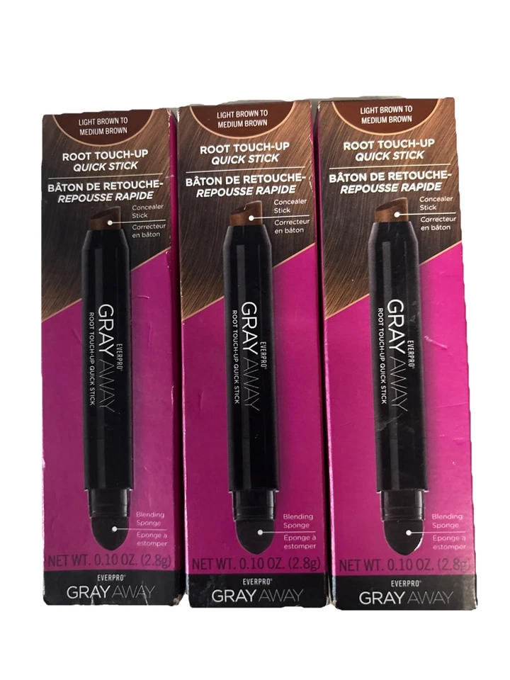 3X EVERPRO Gray Away Root Touchup Quick Stick Light Brown to Medium Brown Flawed - Image 1 of 1