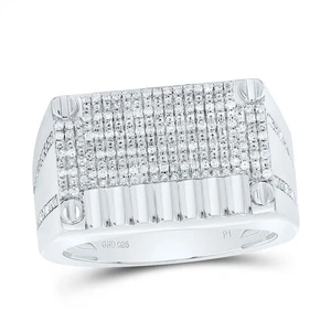 925 Sterling Silver Genuine Diamond Screw Top Cluster Faceted Pinky Ring 1/3 CT - Picture 1 of 1