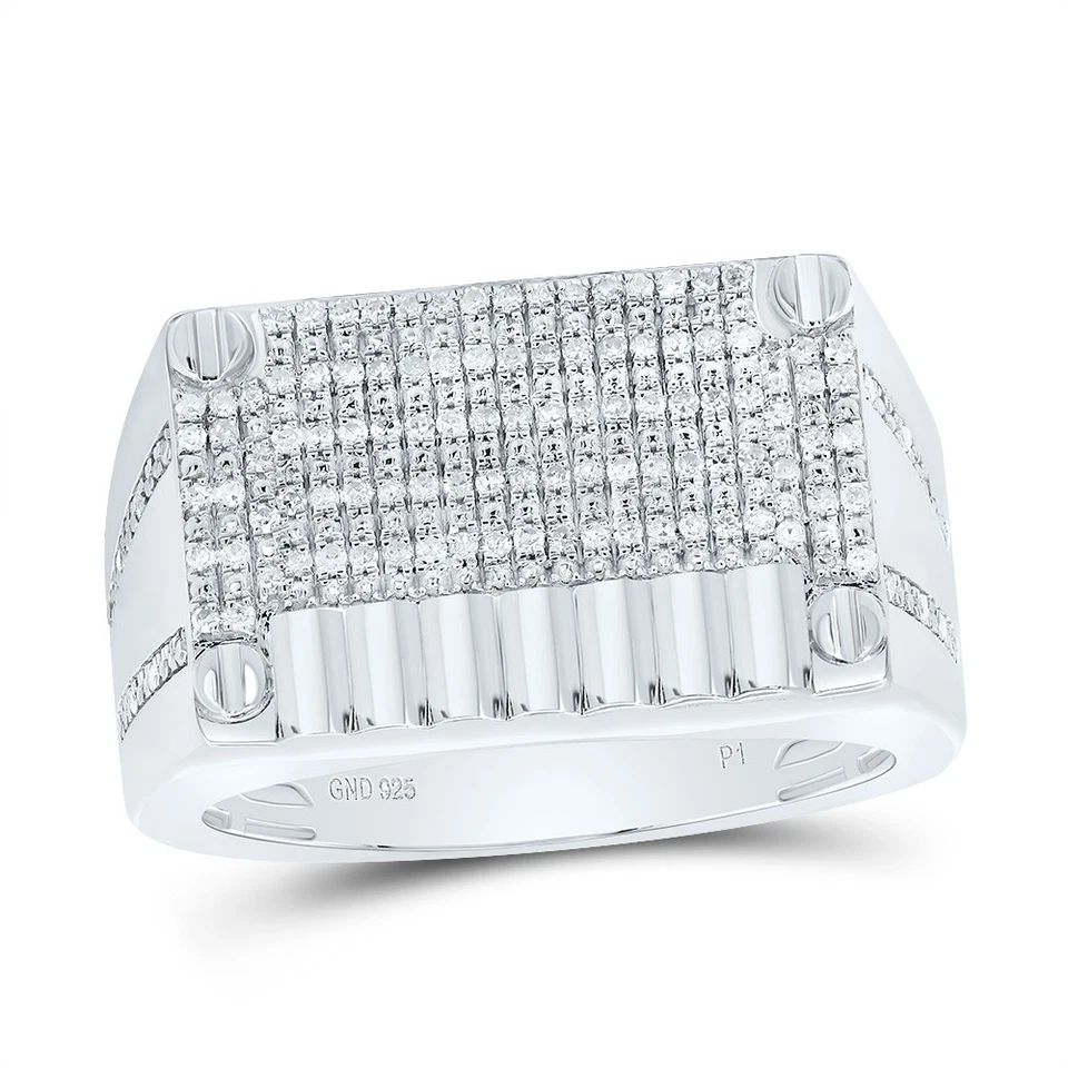 925 Sterling Silver Genuine Diamond Screw Top Cluster Faceted Pinky Ring 1/3 CT - Image 1 of 1