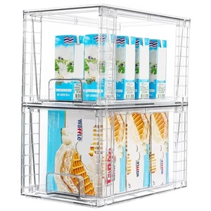 2Pack Large Stackable Kitchen Pantry Storage Drawers, Clear Organizer Bins wi... - Picture 1 of 7