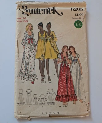 Vintage Butterick 6205 Ruffled Gown & Robe Pattern House Dress 14 - Image 1 of 2