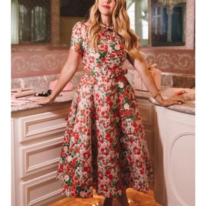 Ivy City Co Remi Dress in Red Floral Size 30W Retro Midi Romantic Feminine NEW - Picture 1 of 13