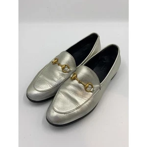 GUCCI Women's Loafers Horsebit Leather Silver Size:37/JP:23.5 131684K Authentic - Picture 1 of 9