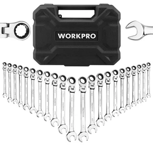 22pc Ratcheting Wrench Set Ratchet Combination Organizer Box SAE Metric Tool - Picture 1 of 27