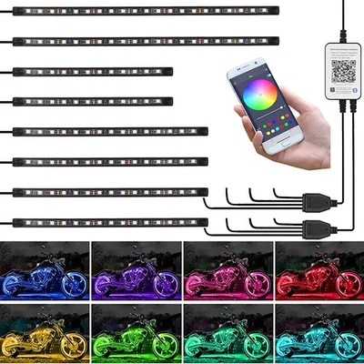 8PCS Motorcycle Underglow LED Light Kit, App Control Multicolor Motorcycle LE... - Image 1 of 4
