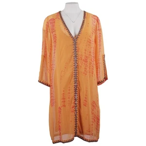 SOFT SURROUNDINGS Tunic Top M Orange Tie Dye Sheer Embellished Swim Cover-Up - Picture 1 of 9