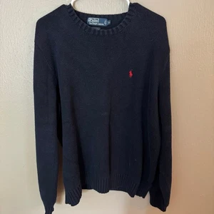 POLO RALPH LAUREN Navy Blue 100% Cotton Crew Neck Sweater Size XL - Picture 1 of 8