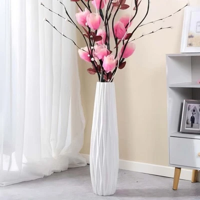 White Ceramic Vase, 17.7" Tall Floor Vase Large Flower Vase Decorative Vases ... - Image 1 of 4