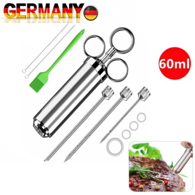 Edelstahl Bratenspritze Set Marinadenspritze BBQ Gewürzspritze Fleischspritze DE - Bild 1 von 4