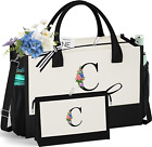 Initials Canvas Tote Bag & Makeup Bag With Zipper Pocket Adjustable Strap, Perso