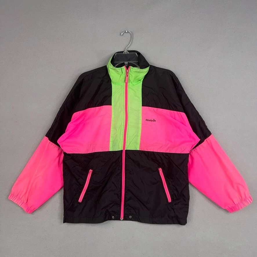 Chaqueta Reebok Vintage Mujer Mediana Rosa Verde Caliente Neón Brillante Colorblock Y2K Años 90 Foto 1 de 4