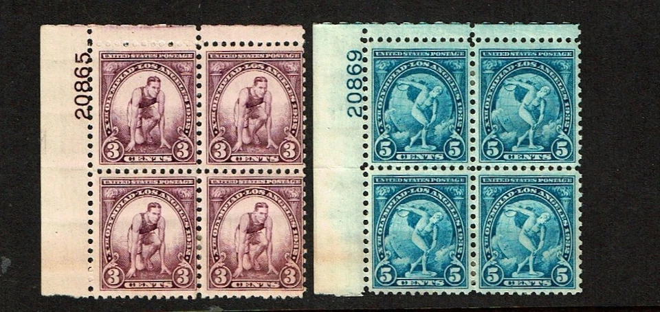 1932 U.S.Classic 3c & 5c SUMMER OLYMPICS SET  Plt#Blk Sc#718-9  M/LH/OG SCARCE! - Image 1 of 1