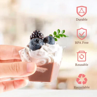 50PCS Square Mini Clear Plastic Dessert Cups With Spoons Mousse Cups Party Decor Foto 1 de 4