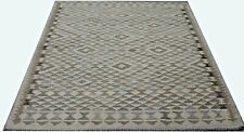 Real Handmade Afghan Brown Beige Natural Wool Kilim  Area Rugs 147x192cm