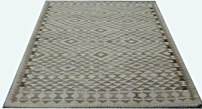 Real Handmade Afghan Brown Beige Natural Wool Kilim  Area Rugs 147x192cm - Image 1 of 3