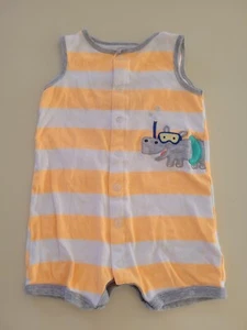 Carters One Piece BABY BODYSUIT Infant 12 months cotton Orange Stripe Hippo fun - Picture 1 of 1