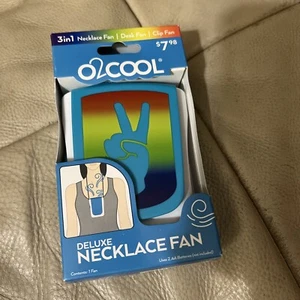 O2COOL Rainbow Peace Sign 3-In-1 Necklace/Desk/Tabletop Fan W/Lanyard [B51] - Picture 1 of 2