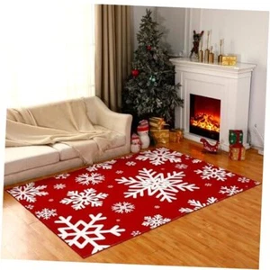 Christmas Area Rug Xmas Snowflake Washable Non Slip Rug, Red White 5 x 7 Feet - Picture 1 of 8