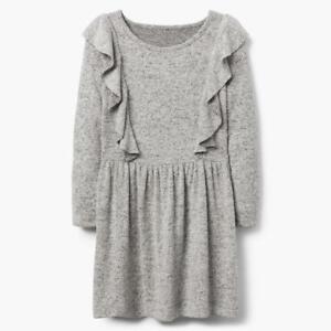 NWT Gymboree Gray Ruffle Dress Long Sleeve 4,5/6,7/8,10/12,14 feather soft