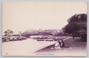 Early Vintage Singapore Anderson Bridge River Photo Postcard Boats - Picture 1 of 2