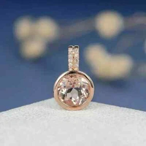 8mm 2Ct Round Cut Solitaire Morganite Bezel Women's Pendant 14K Rose Gold Over - Picture 1 of 3
