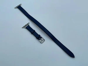 Véritable Apple Watch Hermès BLEU SAPHIR cuir Attelage double tour 41 mm 40 mm - Photo 1/23