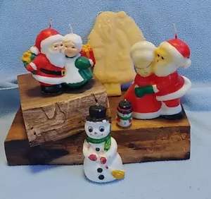 Vintage Santa & Mrs Claus Christmas Candles Bonus Snowman & Beeswax 5 Pc Lot - Picture 1 of 11