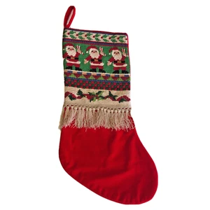 Medias de Navidad 16" Lana Punta de Aguja Santa Acebo Bastón de Caramelo Borlas Usadas en Excelente Condición - Imagen 1 de 6