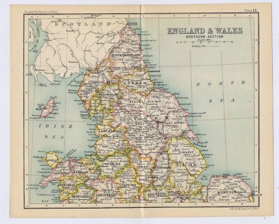 MAPA ANTIGUO DEL NORTE DE INGLATERRA 1912 / YORK / GALES / VERSO MANCHESTER Liverpool Foto 1 de 4