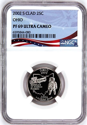 2002-S Proof State Quarter, Ohio,  PF69 Ultra Cameo NGC, Patriotic Label - Image 1 of 4