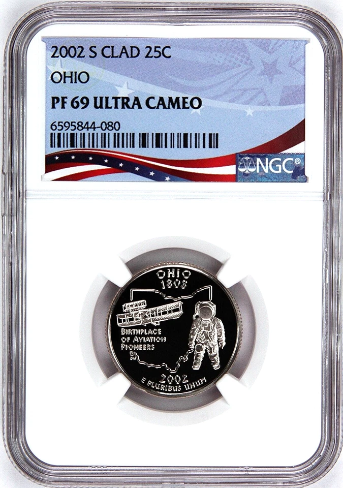 2002-S Proof State Quarter, Ohio,  PF69 Ultra Cameo NGC, Patriotic Label - Image 1 of 4