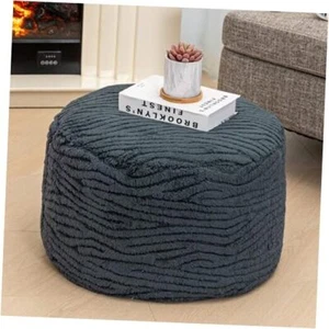 Unstuffed Pouf Ottoman Cover, Handmade Footstool Ottoman Storage Solution, Grey - Picture 1 of 7