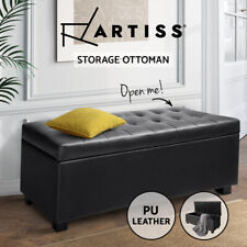 Artiss Storage Ottoman Blanket Box Bench 97cm Leather Chest Foot Stool Black