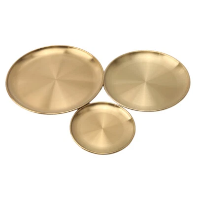 Stainless Steel Round Waiters Tray Bread Plate Gold Color Platter Dish Box 9L - Image 1 of 4