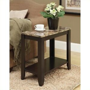 Monarch Accent End Table in Marble and Cappuccino