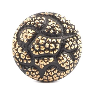 Czech vintage gold lustre geometric snakeskin black glass button 27mm - Picture 1 of 3