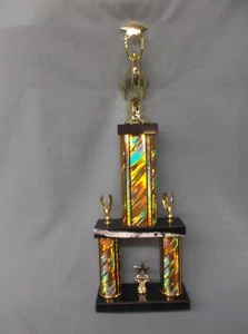 female victory angel 2 post gold columns black marble award - Picture 1 of 2
