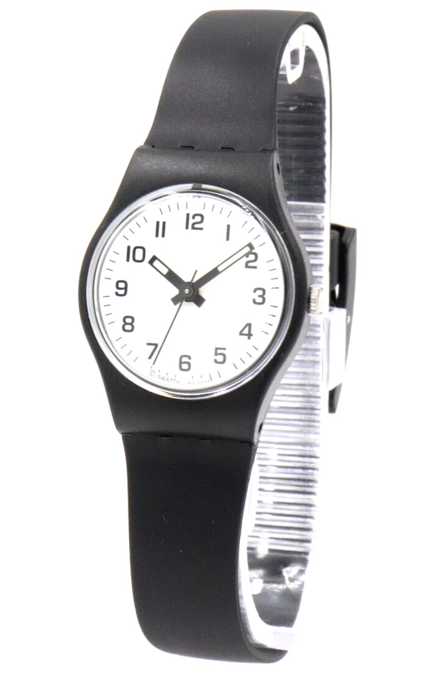 Swatch LB153 Something White Dial Black Plastic Strap Women Watch