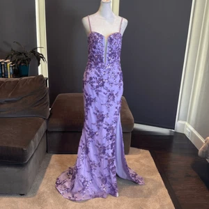 Women’s Purple Mermaid Fit Prom Party Dress Sparkly Sequins Lace Up Back Size 4 - Picture 1 of 11