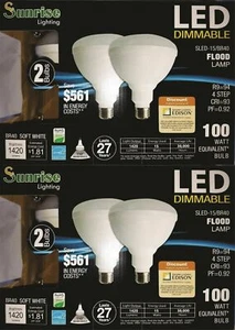 BR40 LED Bulb  2700K Warm White Indoor/Outdoor Flood Light Bulb 100 Watt 4 Pack - Picture 1 of 2