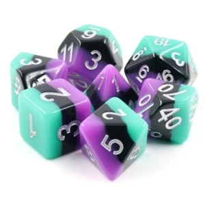 New 7 Piece Stratosphere Polyhedral Dice Set with Purple 3 x 4 Velour Dice Bag - Picture 1 of 2