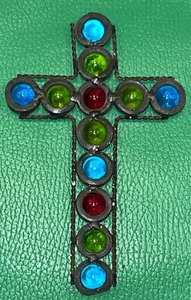 Cross Decorative Stained Glass “floating” Balls Marbles Metal 4”x6” - Picture 1 of 10