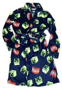 Minecraft Creeper TNT Video Game Gamer Plush Pajama Sleep Bath Robe Belt M 8 10 - Picture 1 of 7