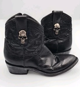 MEXICANA OLD GRINGO Black Leather Womens Ankle Boot Skull Detail Size 38 (Small) - Picture 1 of 24