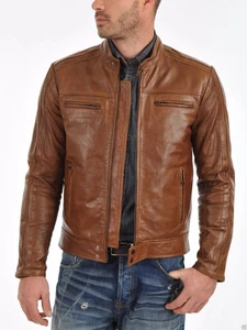 Men's Genuine Real Natural Leather Handmade Jacket Biker Soft Vintage Coat - Picture 1 of 3